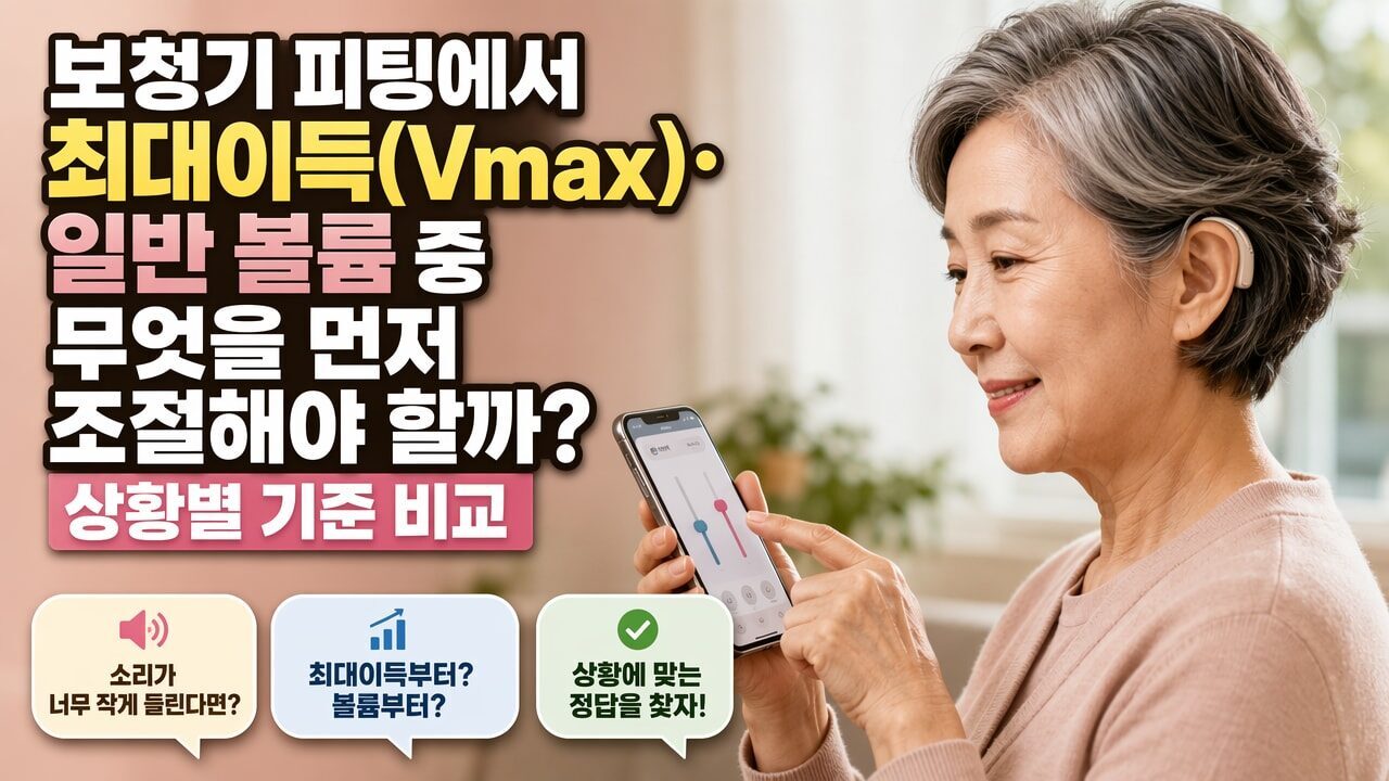 보청기 피팅에서 최대이득(Vmax)·일반 볼륨 중 무엇을 먼저 조절해야 할까? 상황별 기준 비교